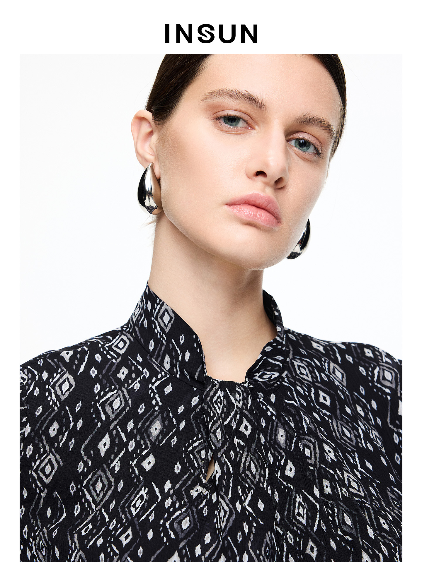 INSUN恩裳专选2026春季印花轻盈100%桑蚕丝长袖衬衫9C66170110