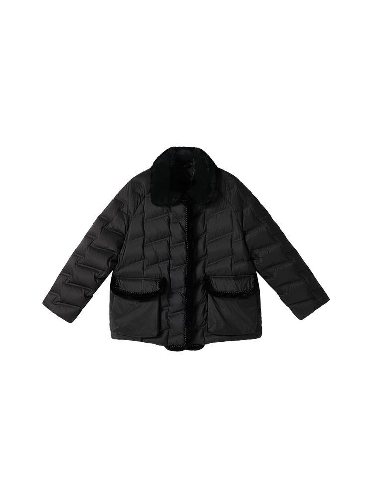 【摩登中式】YINER音儿专选女装冬季时尚短款兔毛翻领羽绒服8C64508338