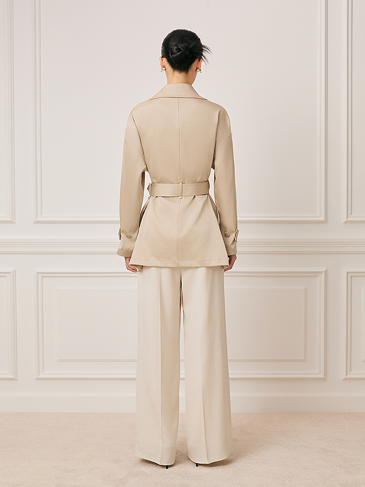 Song of Song歌中歌2026春季新款气质杏色双排扣三醋酸短款风衣外套5C36107520