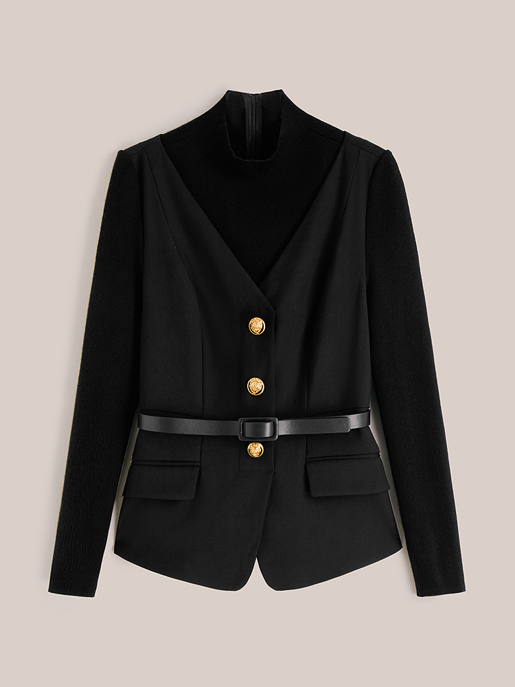 OBBLIGATO奥丽嘉朵2025春季金标黑色假两件设计修身时尚单上衣1C35170100