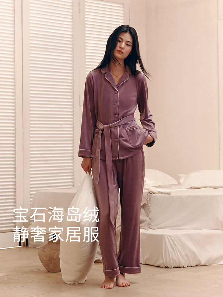 浪漫天鹅绒中长款家居套装8J34505010