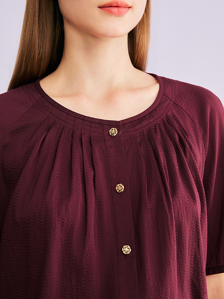 YINER音儿专选2026夏季新款优雅圆领莫代尔桑蚕丝混纺衬衫上衣8C66230016