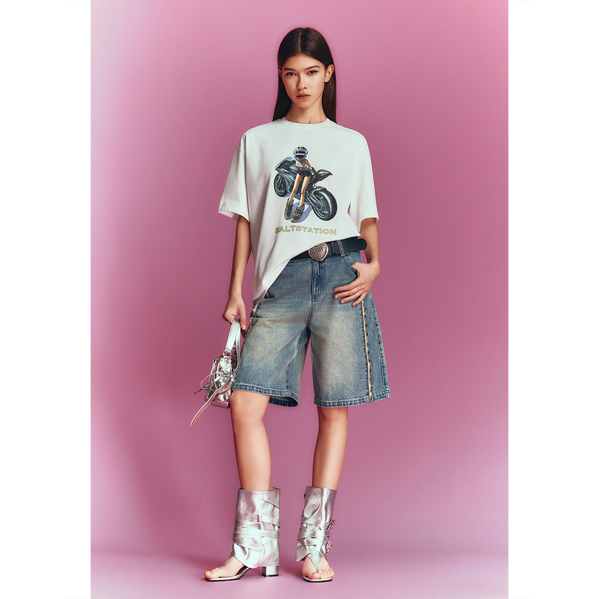 SALT.P可颜 2026夏季新款“机车少女”oversizeT恤AC36260060