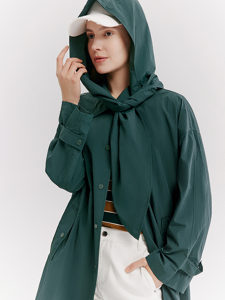 XII BASKET十二篮26春新款解构感拼接廓形风衣连帽通勤长风衣外套7C36107380