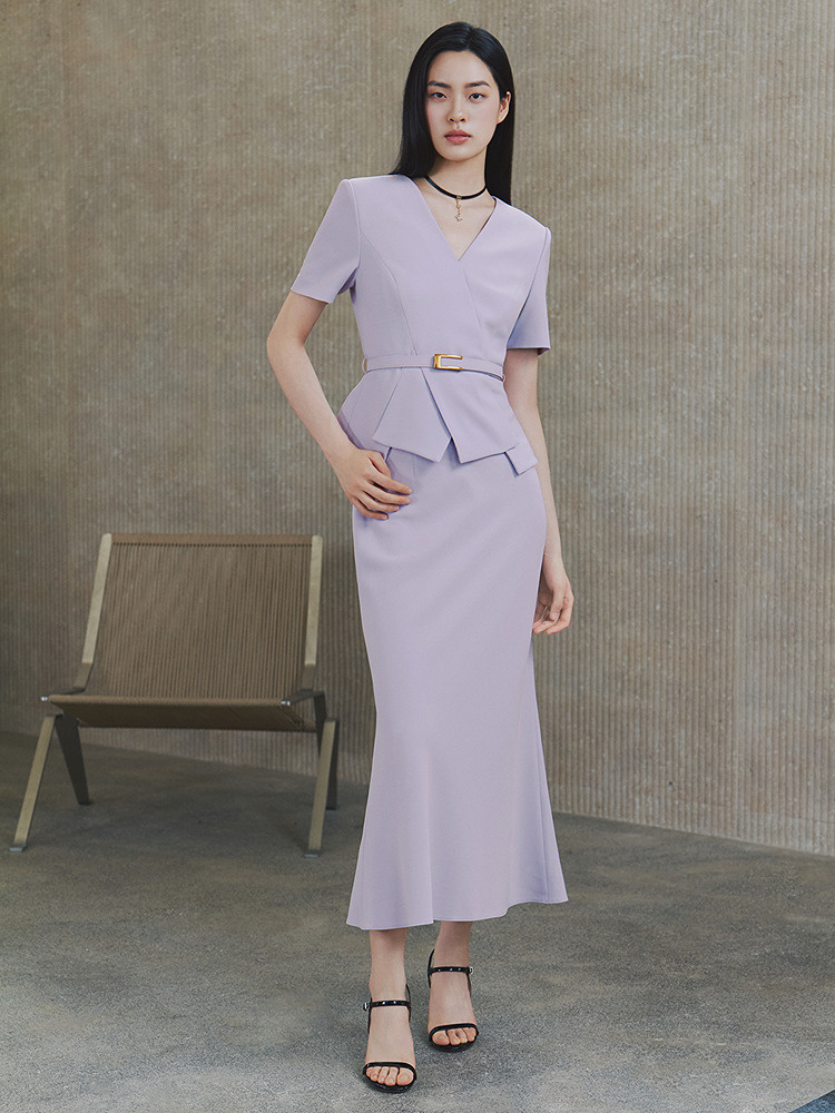OBBLIGATO奥丽嘉朵2026夏季新款V领短袖不对称下摆上衣1C36270160