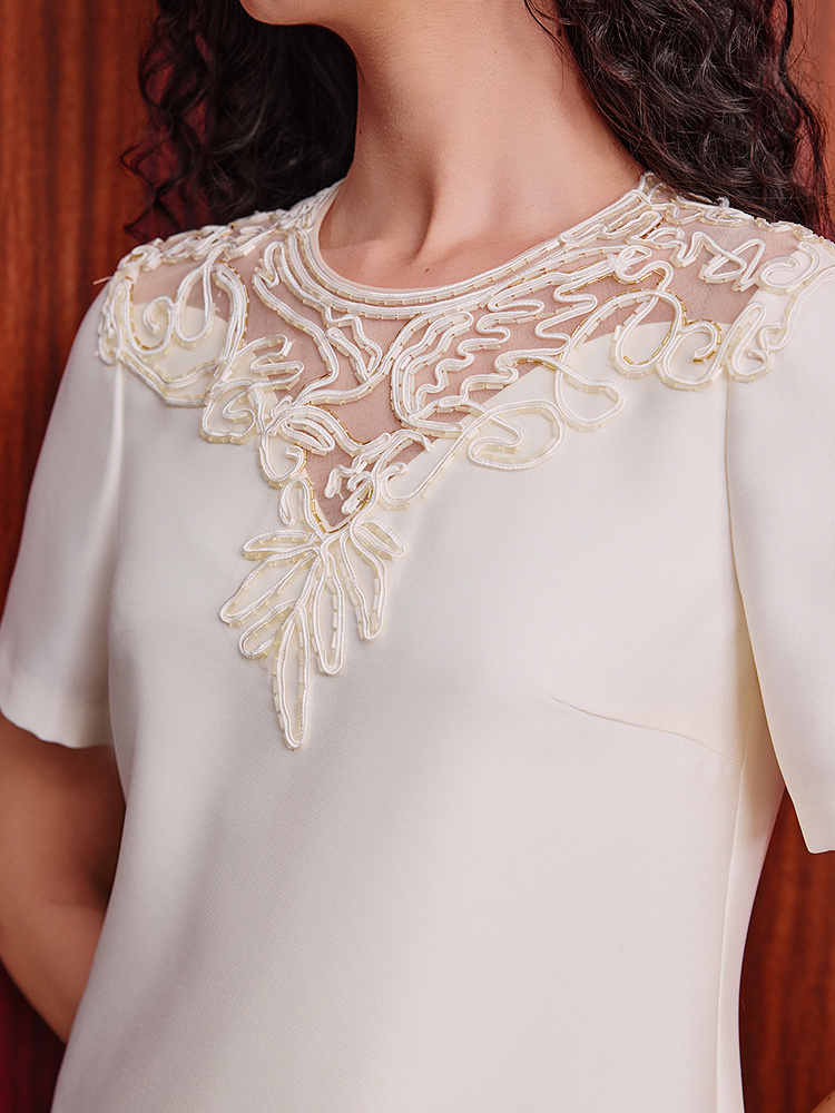 OBBLIGATO奥丽嘉朵2026夏季新款醋酸混纺薄纱刺绣珠管场合连衣裙1C66205190