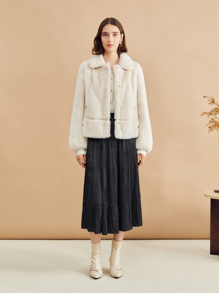 YINER音儿专选女装2024冬季水貂毛皮菱形剪花真皮皮草8C44509026