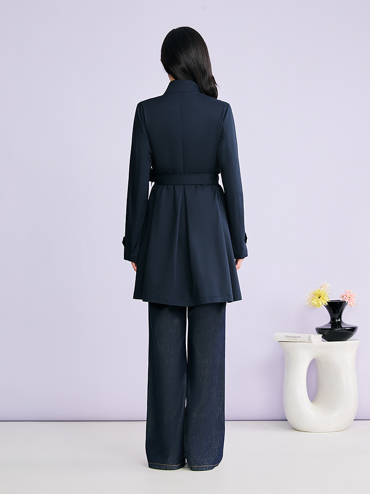 YINER音儿专选2026春季新款时尚通勤翻立两用领系带收腰风衣外套8C66107036