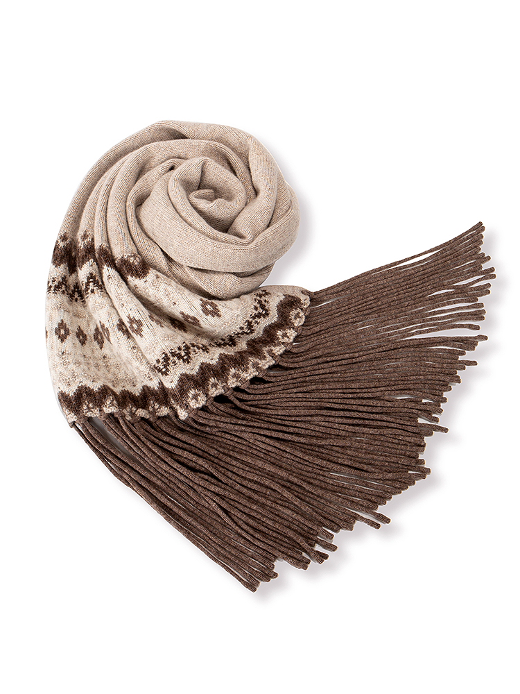 INSUN恩裳2025秋季老钱风羊毛牦牛绒流苏围巾9C35390030