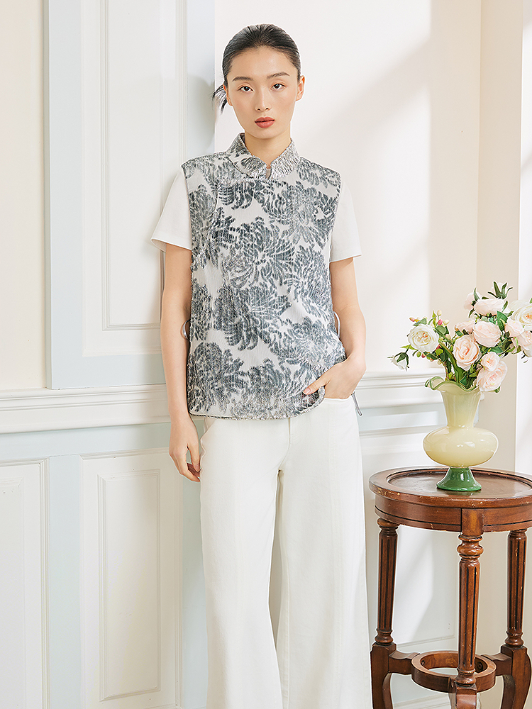 Song of Song歌中歌2026春季新款国风立领银光奢感马甲5C36101015