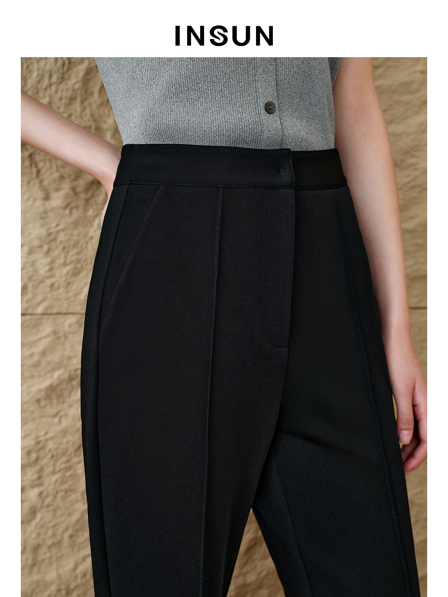 INSUN恩裳专选2026春季高腰修身显瘦四面弹微喇叭西裤9C66120180