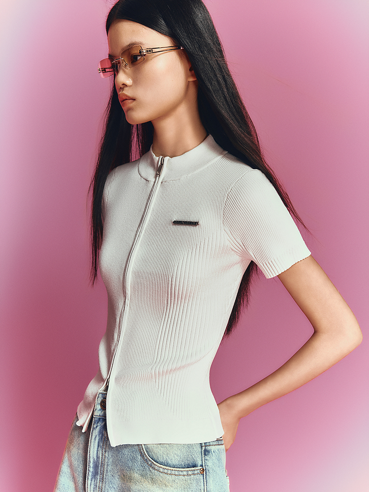 SALT.P可颜 2026夏季新款收腰坑条针织衫AC36206180