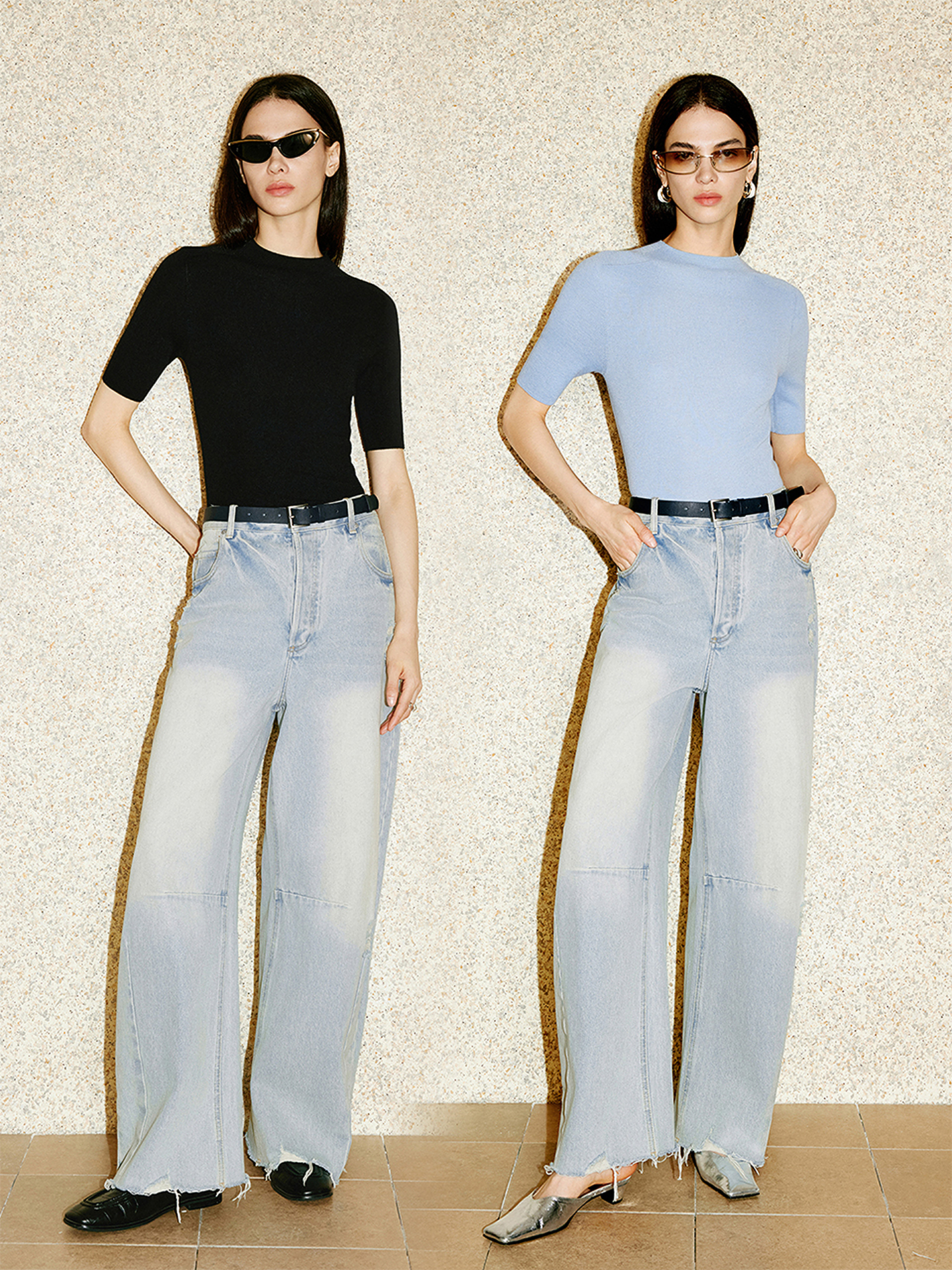 COVERINS2026春新款百搭基础圆领修身羊毛短袖针织CC36106260